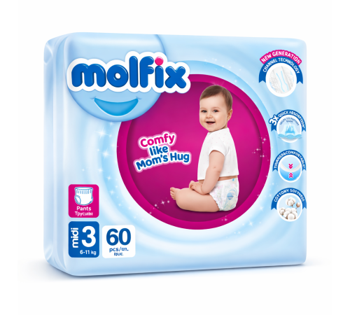  molfix midi scutece-chiloțel 3 (6-11 kg) 60 buc.