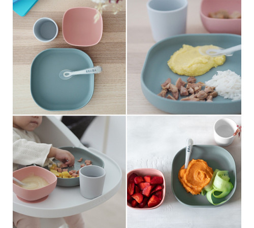 beaba 4256 set de masa din silicon (4 piese) eucalipt/roz