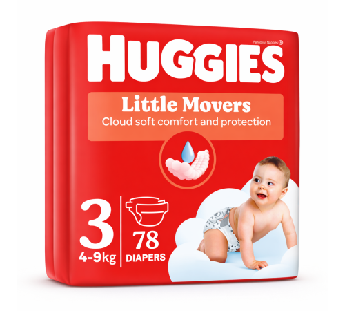  huggies little movers Подгузники 3 (4-9 кг.) 78 шт.