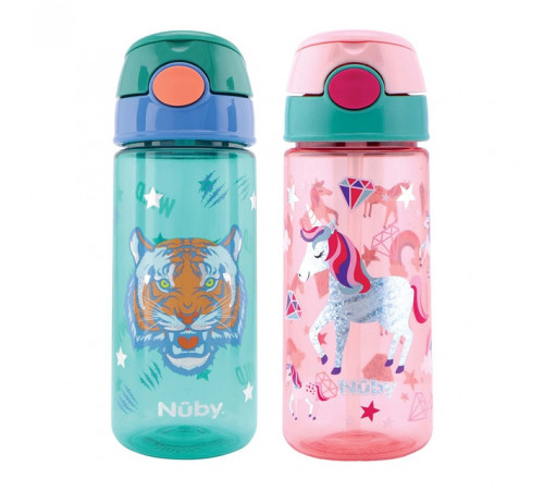  nuby nv04010 Поильник с трубочкой 360° "tritan flip-it glitter" 540 мл. (от 3 лет)