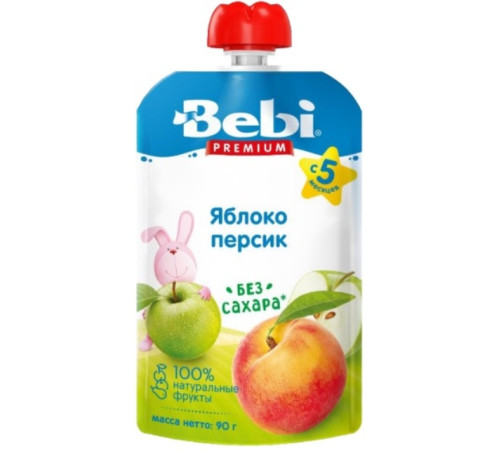 bebi premium Пюре яблоко-персик (5 м+) 90 гр.