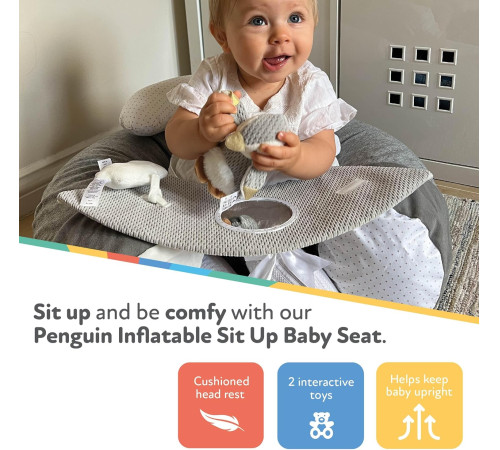 nuby id99614 pernă gonflabilă pentru joc "penguin inflatable sit up baby seat" (6 luni+)