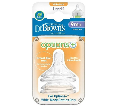  dr.browns wn4201 Набор антиколиковых силиконовых сосок "options +" (9 м+) 2 шт.