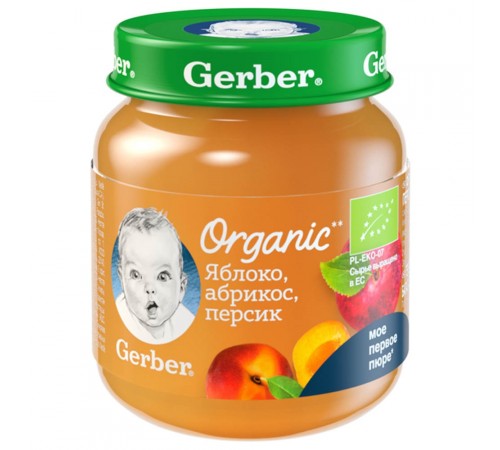 Gerber Organic Пюре яблоко-абрикос-персик 125 гр. (5 м +) gerber organic Пюре яблоко-абрикос-персик 125 гр. (5 м +)
