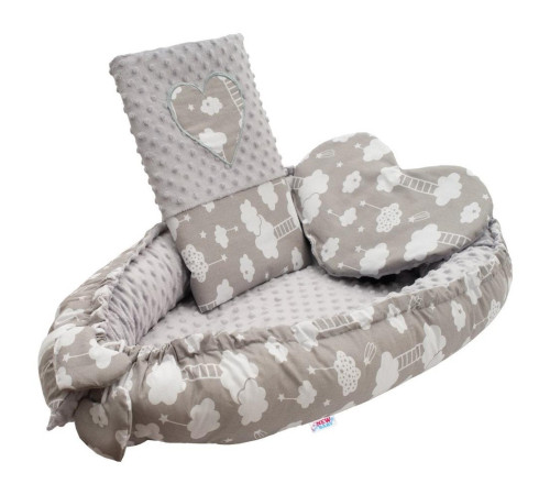 new baby 42796 Кокон с подушкой и покрывалом minky clouds grey