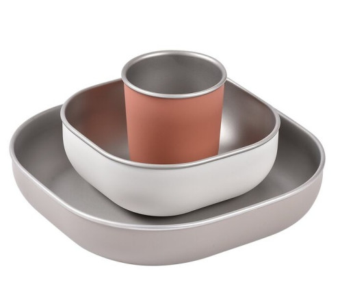  beaba b913584 set de masă din oțel inoxidabil (4 piese) terracotta