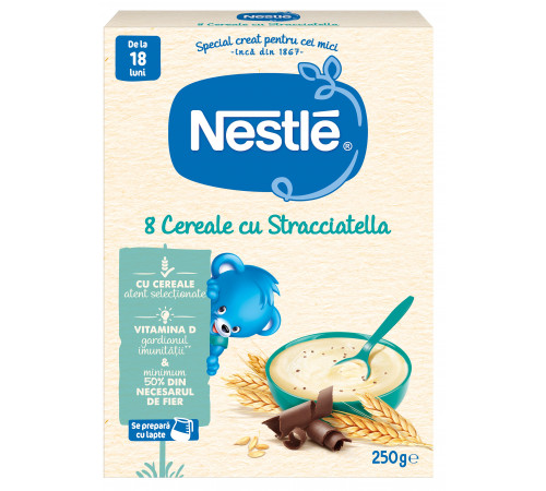  nestle terci 8 cereale cu bucatele de ciocolata cu lapte "stracciatella" 250 gr. (18 m+)