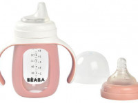 beaba 5069 biberon din sticla 2 in 1 pentru invatare (210 ml.) roz