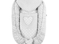 new baby 39072 cocon cu pernă și pătura minky hearts grey
