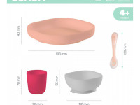 beaba 2674 Набор посуды силикон (4 предмета) серый/розовый