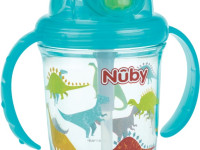 nuby nv0414017aqua cana anti-varsare "dino tritan" cu pai (12m +) 240 ml.