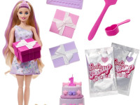 barbie jfg70 set cu papusa "petrecerea surpriza in tonuri de liliac"