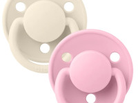 bibs Пустышка круглая силиконовая de lux ivory & baby pink (0-36 м.) 2 шт.