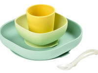 beaba 2675 Набор посуды силикон (4 предмета) жёлтый/зелёный