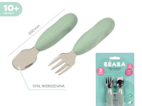 beaba set lingură și furculiță din oțel inoxidabil "first sage green" (10 luni+) b913580