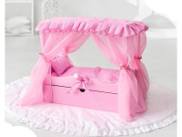 722191 pătuț pentru păpuși cu baldachin si lenjerie de pat "diamond princes" (roz)