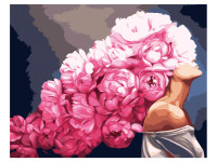 strateg leo va-2533 Картина по номерам "Девушка с розовыми пионами" (40х50 см.)