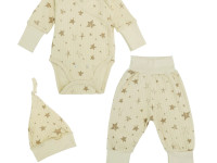 minikin 242130362-68 Набор из 3 ед. растущий "simple" (р.62-68) бежевый звёзды