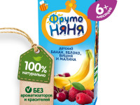 ФрутоНяня nectar banana-mere-cirese-zmeura 200 ml. (6 m+)