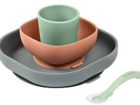 beaba 5918 Набор посуды силикон (4 предмета) серый/терракота