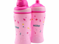 nuby nv04017pink set căni 2 buc."free flow pop-up sipper" 360 ml. (18 luni+)