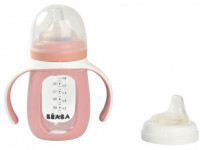 beaba 5069 biberon din sticla 2 in 1 pentru invatare (210 ml.) roz