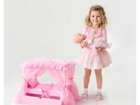 722191 pătuț pentru păpuși cu baldachin si lenjerie de pat "diamond princes" (roz)