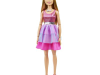 barbie hjy02 papusa barbie mare intr-o rochie roz stralucitor (71 cm.)