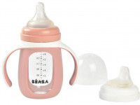 beaba 5069 biberon din sticla 2 in 1 pentru invatare (210 ml.) roz