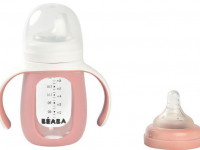 beaba 5069 biberon din sticla 2 in 1 pentru invatare (210 ml.) roz