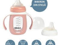 beaba 5069 biberon din sticla 2 in 1 pentru invatare (210 ml.) roz