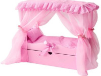 722191 pătuț pentru păpuși cu baldachin si lenjerie de pat "diamond princes" (roz)