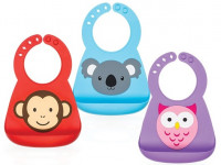 nuby id4431 Нагрудник силиконовый с карманом "Животные" в асс.