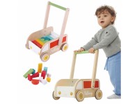 classic world 53641 cărucior din lemn cu constructor