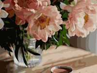 strateg leo va-3594 Картина по номерам "Кофе с белыми цветами" (40x50 см.)