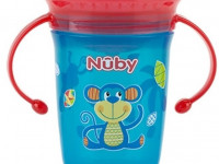 nuby nv0414001 Чашечка-непроливайка 360° с ручками и крышкой 240 мл. (6 м.+)