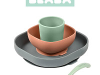 beaba 5918 Набор посуды силикон (4 предмета) серый/терракота