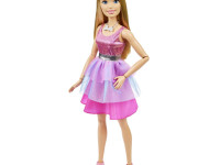 barbie hjy02 papusa barbie mare intr-o rochie roz stralucitor (71 cm.)