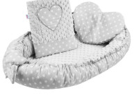 new baby 39072 Кокон с подушкой и покрывалом minky hearts grey