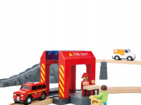 tooky toy th683 set din lemn „calea ferată de pompieri”