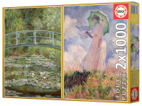 educa 19270 puzzle "claude monet – iaz cu nuferi, femeie cu umbrela" (2x1000el)