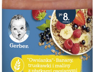 gerber piure din baban, căpșuna, zmeură și fulgi de ovăz (8 luni+) 190 gr.