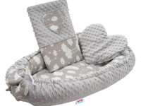 new baby 42796 cocon cu pernă și pătura minky clouds grey