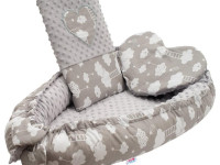 new baby 42796 Кокон с подушкой и покрывалом minky clouds grey