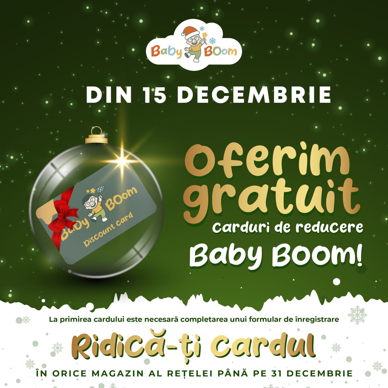 Din 15 decembrie, Baby Boom oferă carduri de reducere GRATUITE!